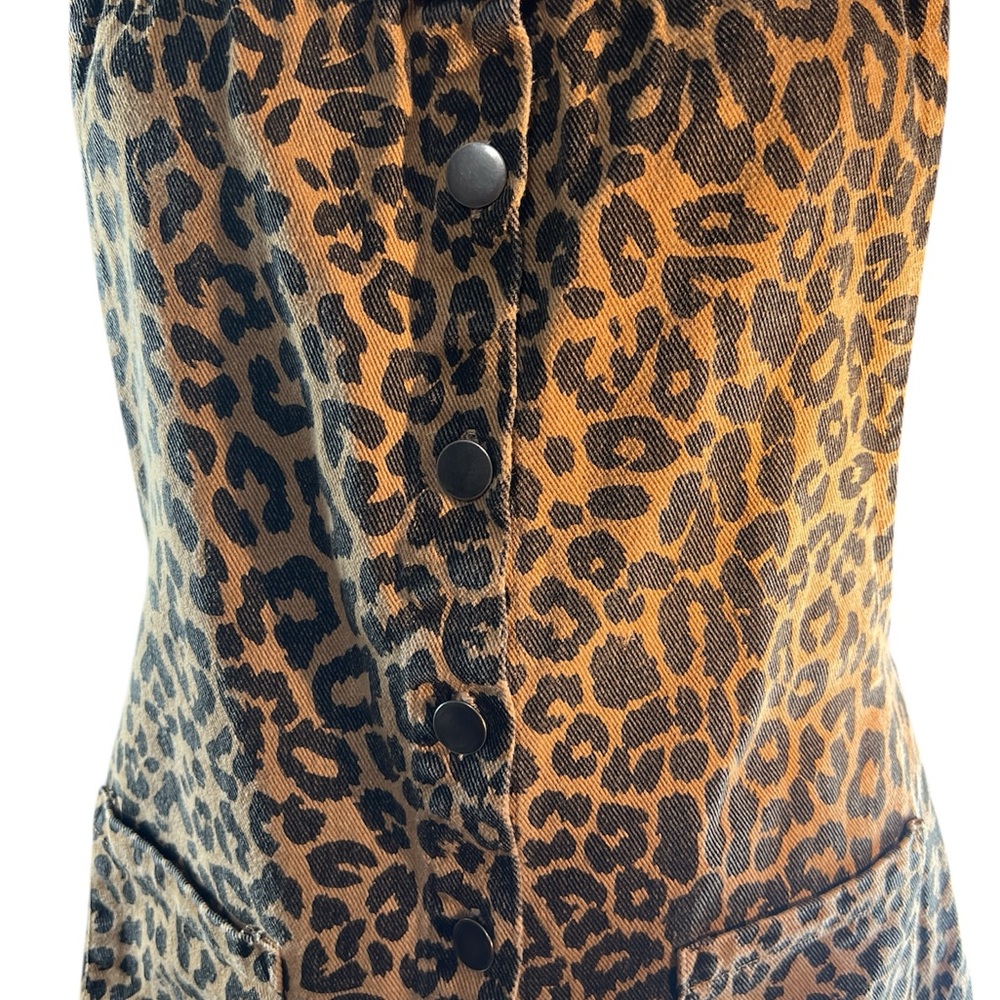 Vestique Womens Denim Button Front Dress Sz S in Leopard Print Overall Pinafore - Picture 6 of 9
